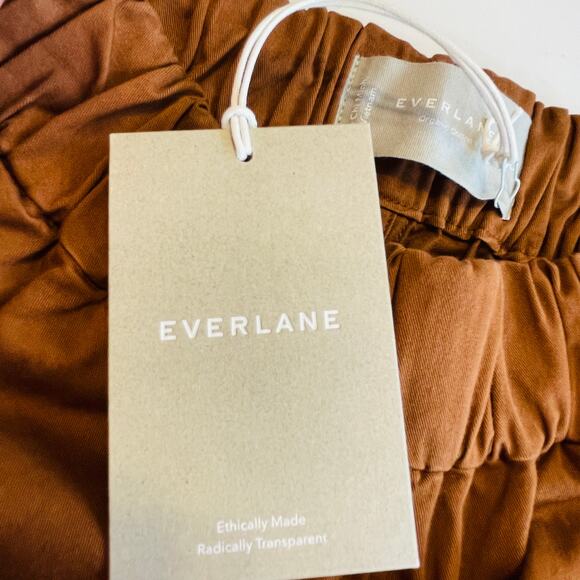 Everlane Brown Organic Cotton Elastic Waist Pull On WideLeg Pants 0 NWT - Picture 10 of 11